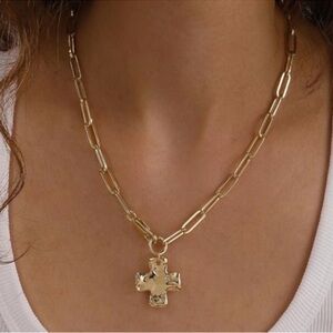 NEW 14k Gold Plated Gold Cross Pendant Necklace